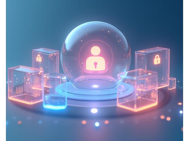 Ilustrație a diverselor tipuri de date colectate, reprezentate prin icoane intuitive: o persoană, un grafic de sănătate, un computer și un plic, toate într-o bulă transparentă de confidențialitate.